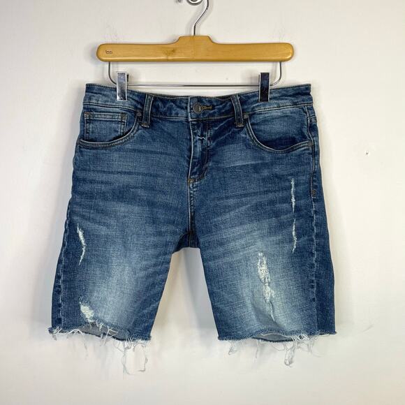 Kut from the Kloth Sophie Distressed Stretch Denim Jean Bermuda Shorts womens 6 - Picture 2 of 11